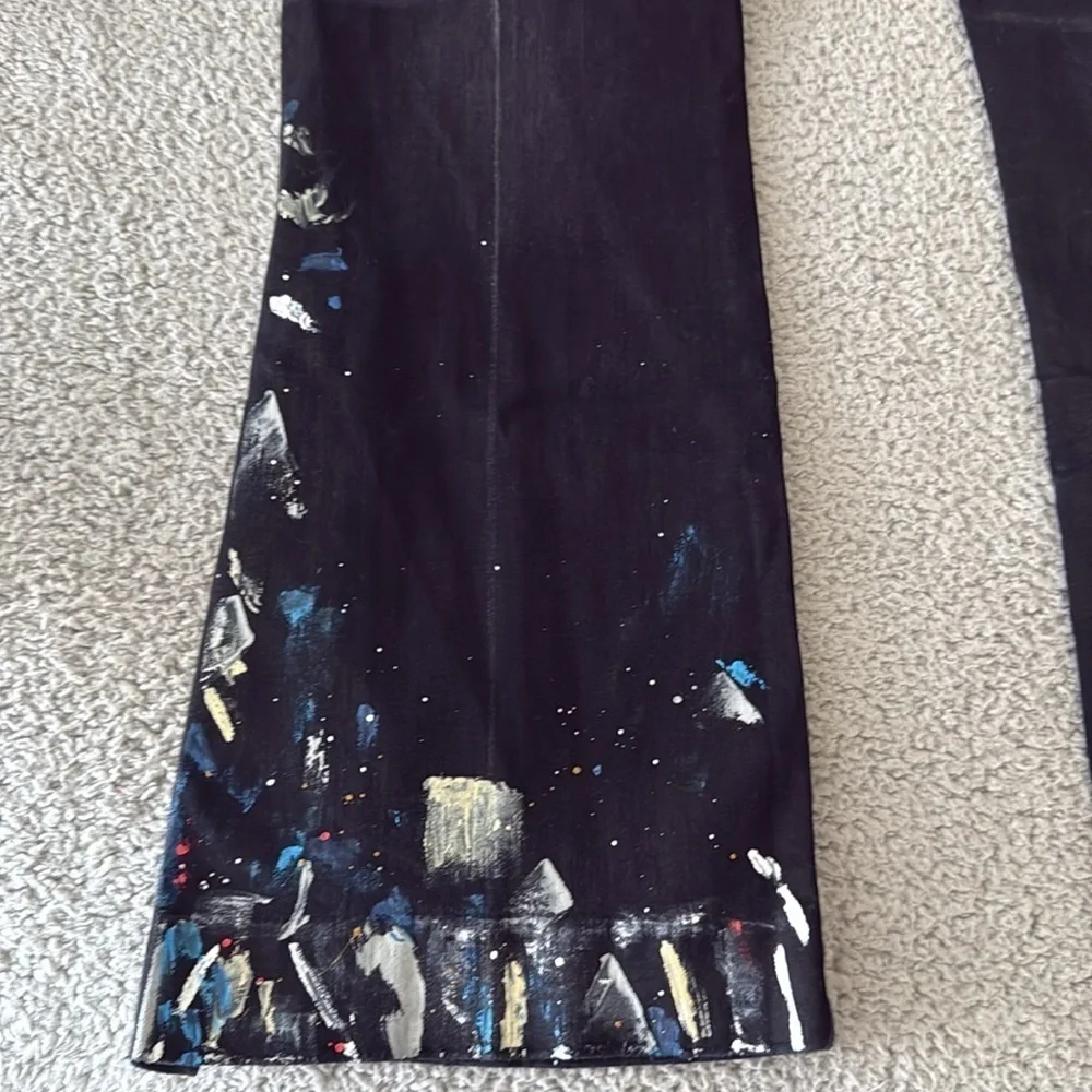 AMIRI Black Flare Wide Leg Jeans with Embellishments Paint size 38